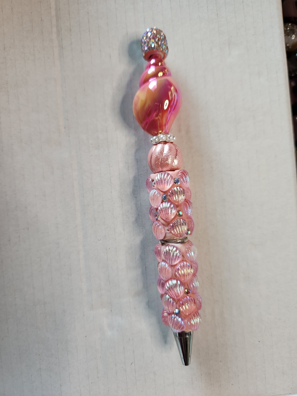 Pink Iridescent Seashell Beaded Pen